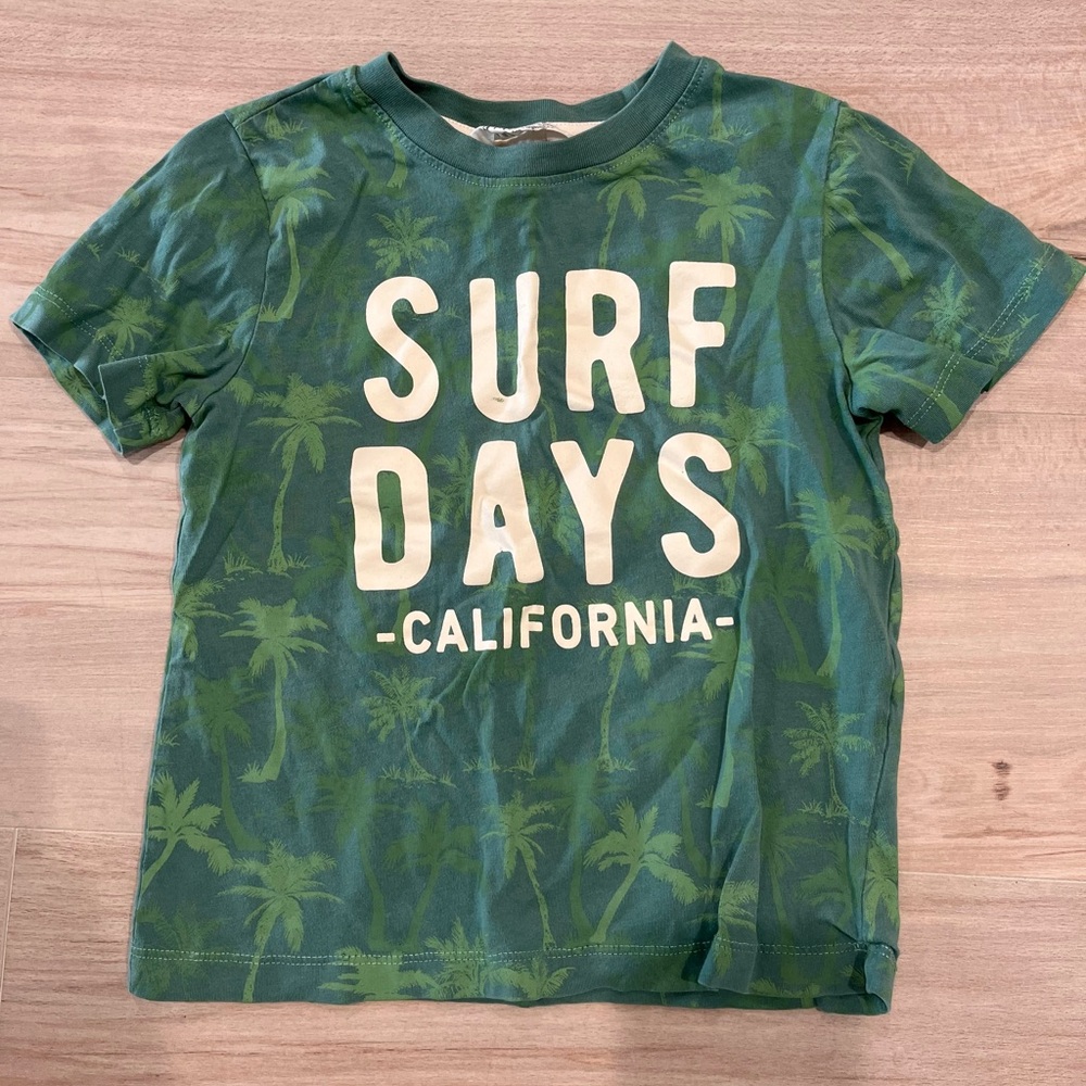 H&M Green Graphic Boys T-Shirt Surf Days Size 4-6